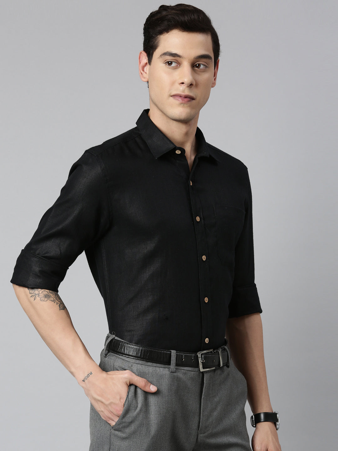 Regal Black Men Hemp Full Sleeve Shirt