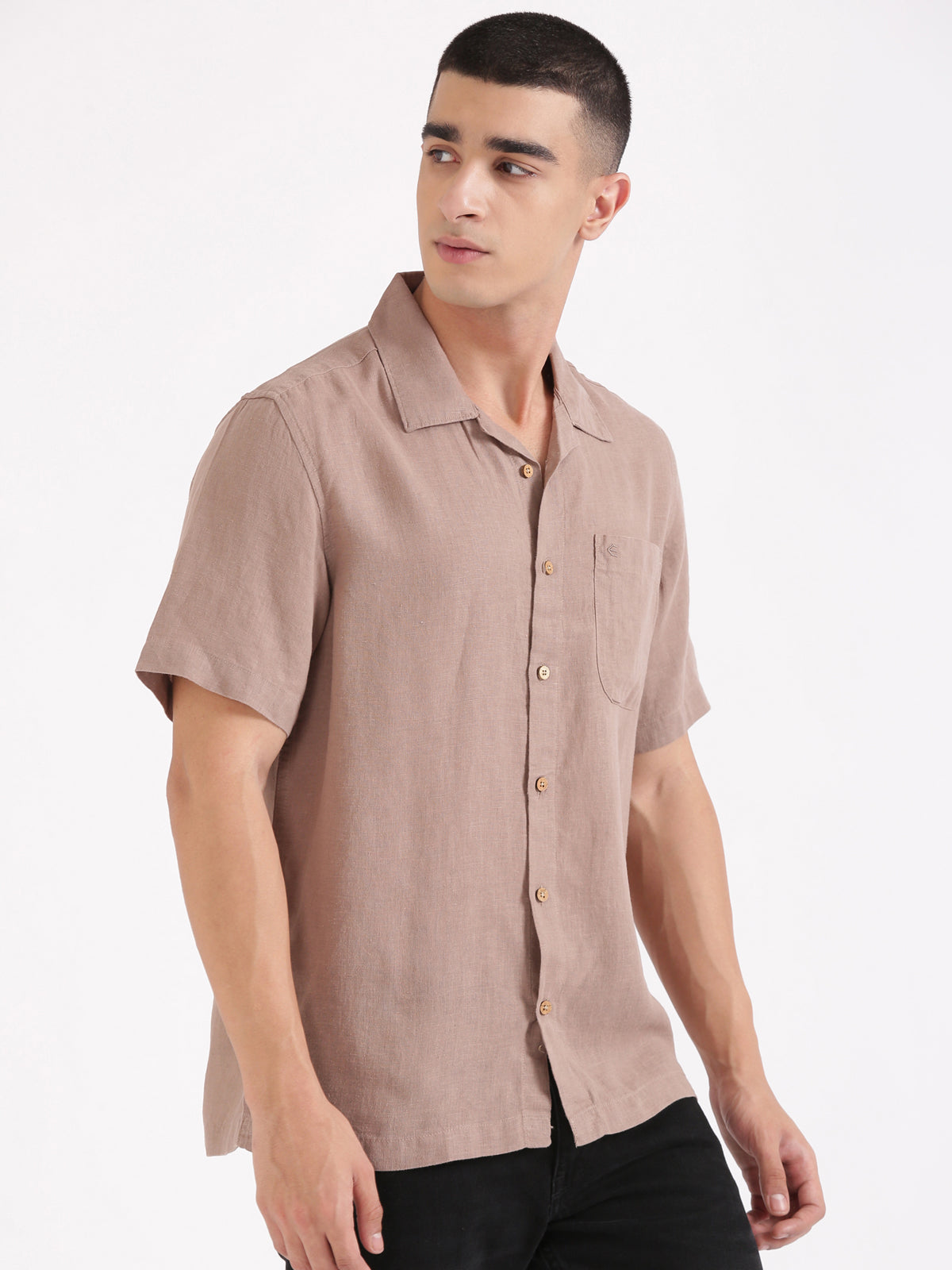 Choco Brown Men Hemp Cuban Collar Resort Shirt