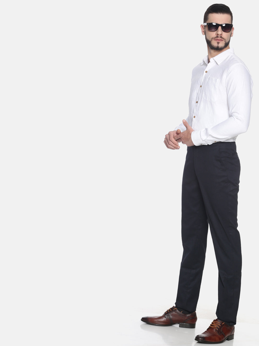 Herringbone White Men Hemp Full Sleeve Shirt