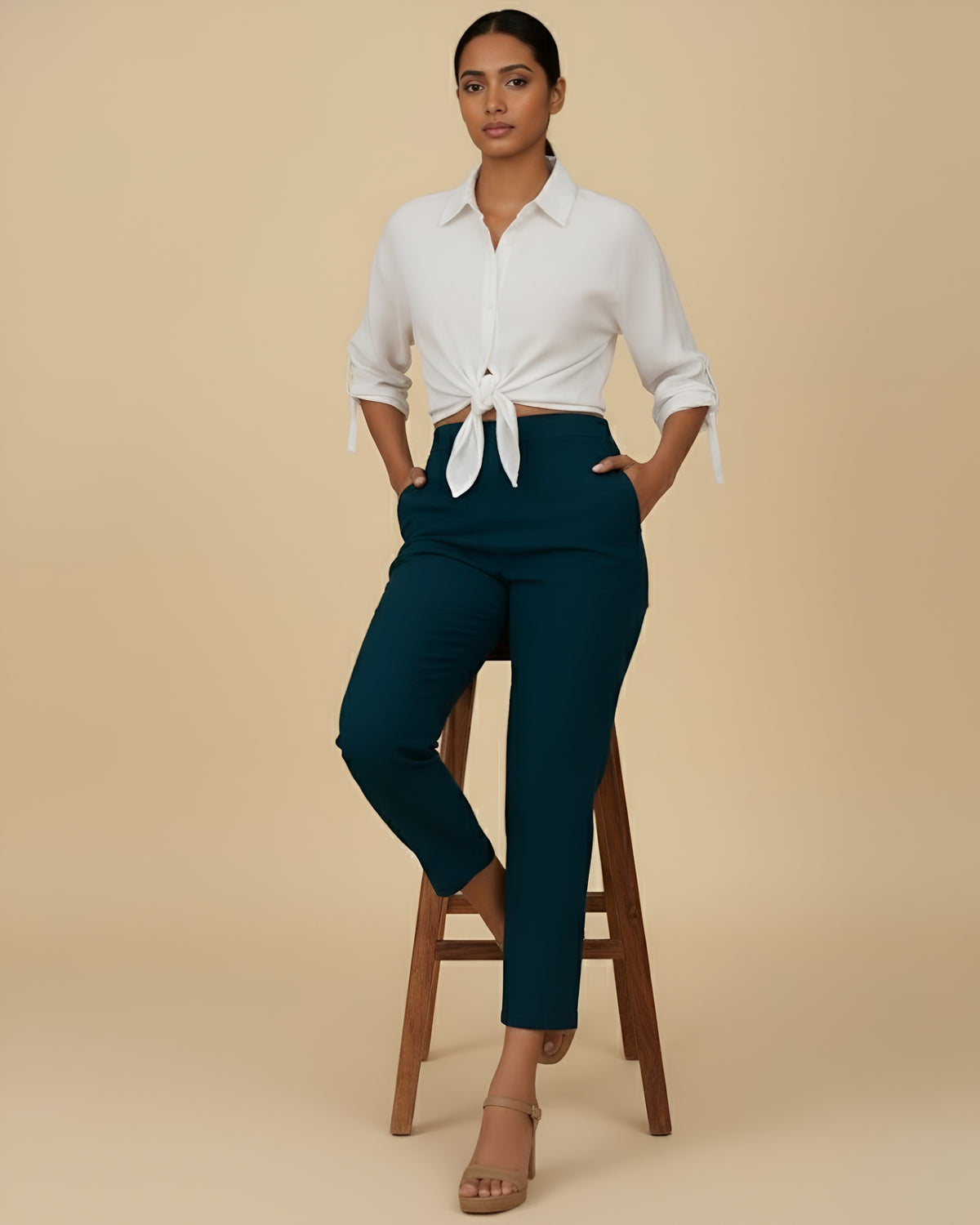 Women Navy Blue Solid Hemp Lounge Pant