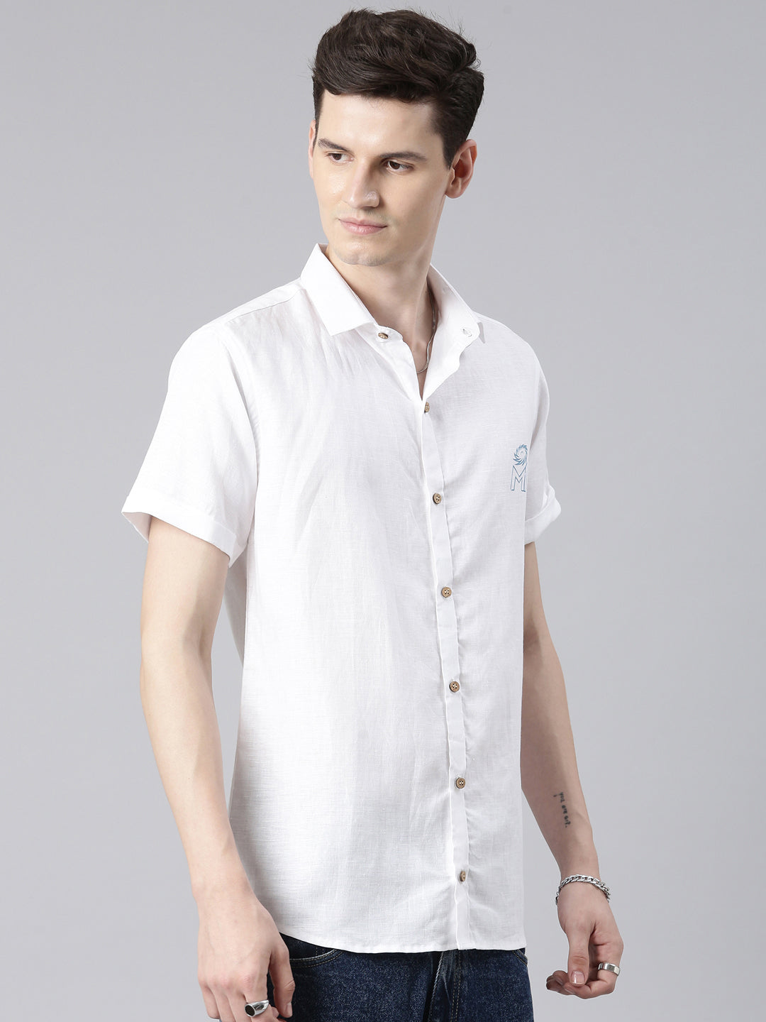 Ecentric-Mumbai Indians Official Men White Back Printed Hemp Half Sleeves Shirt
