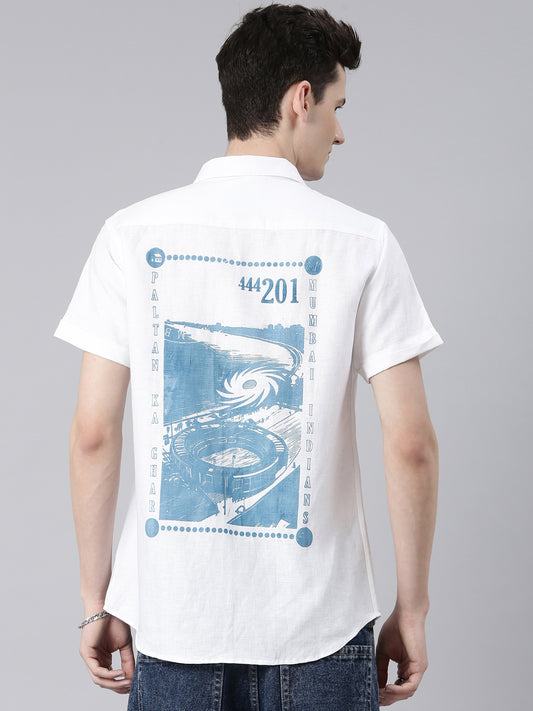 Ecentric-Mumbai Indians Official Men White Back Printed Hemp Half Sleeves Shirt
