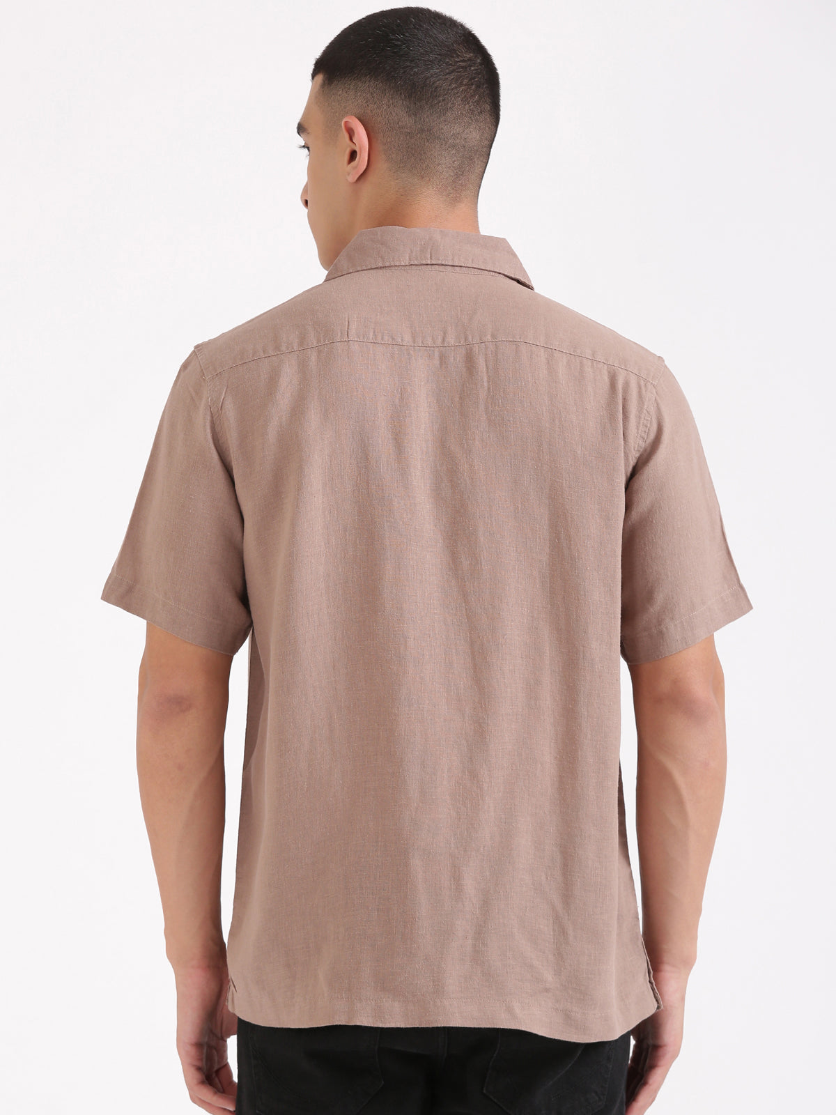 Choco Brown Men Hemp Cuban Collar Resort Shirt