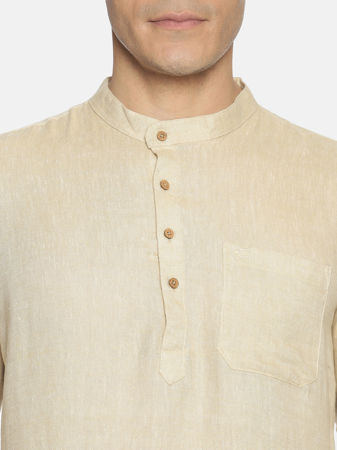 Men Light Brown Hemp Short Kurta