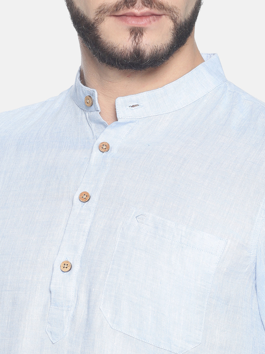 Men Sky Blue Hemp Long Kurta