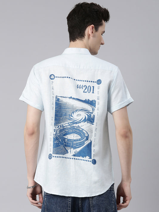 Ecentric-Mumbai Indians Official Men Light Blue Back Printed Hemp Half Sleeves Shirt