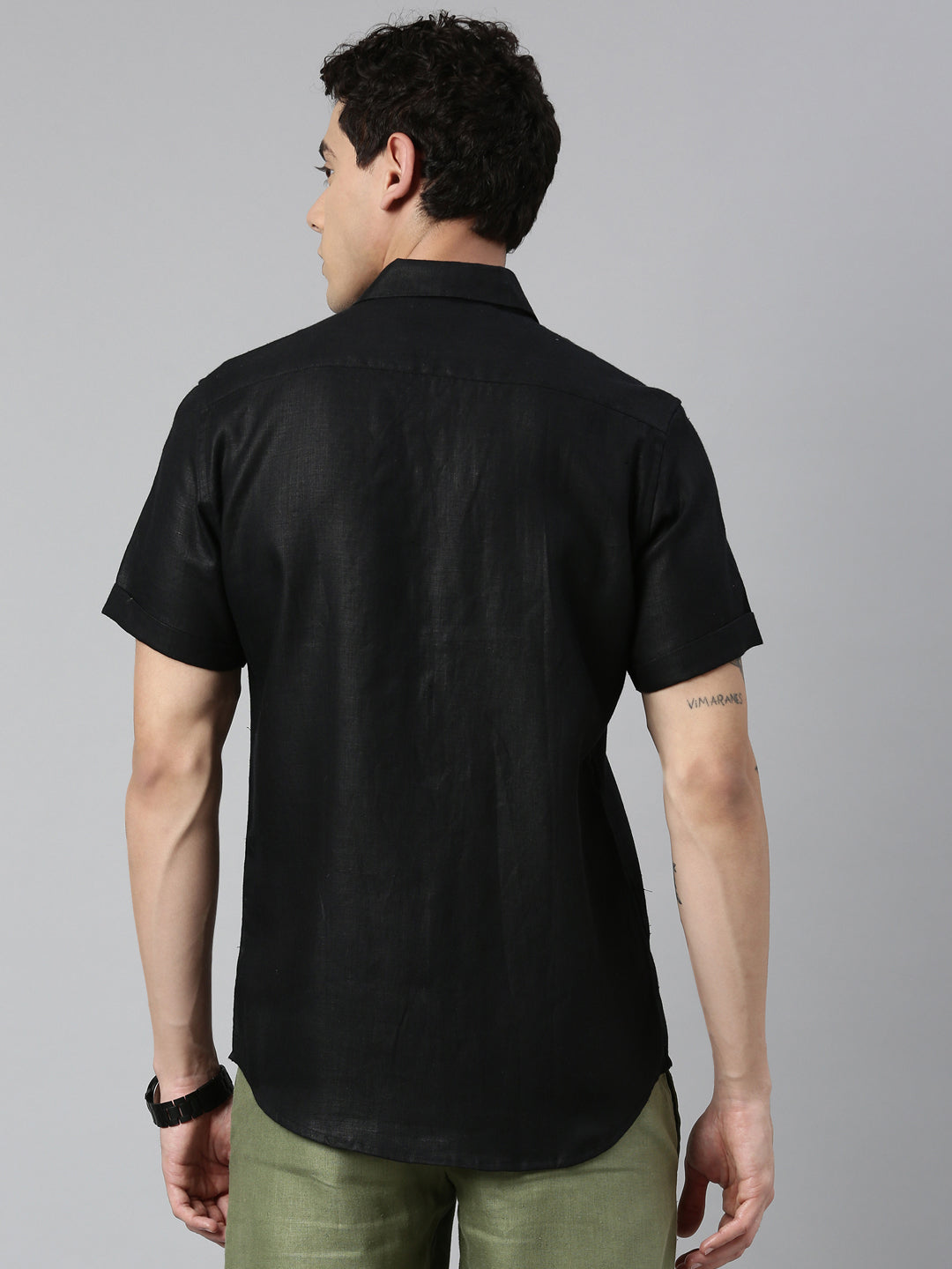 Regal Black Men Hemp Half Sleeve Shirt