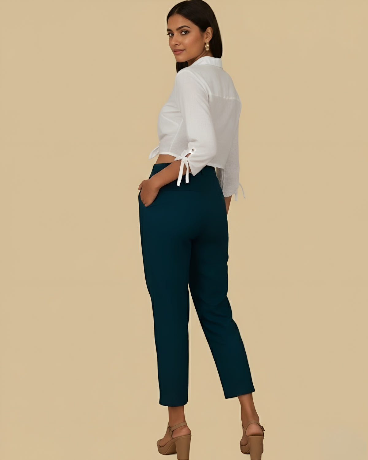 Women Navy Blue Solid Hemp Lounge Pant