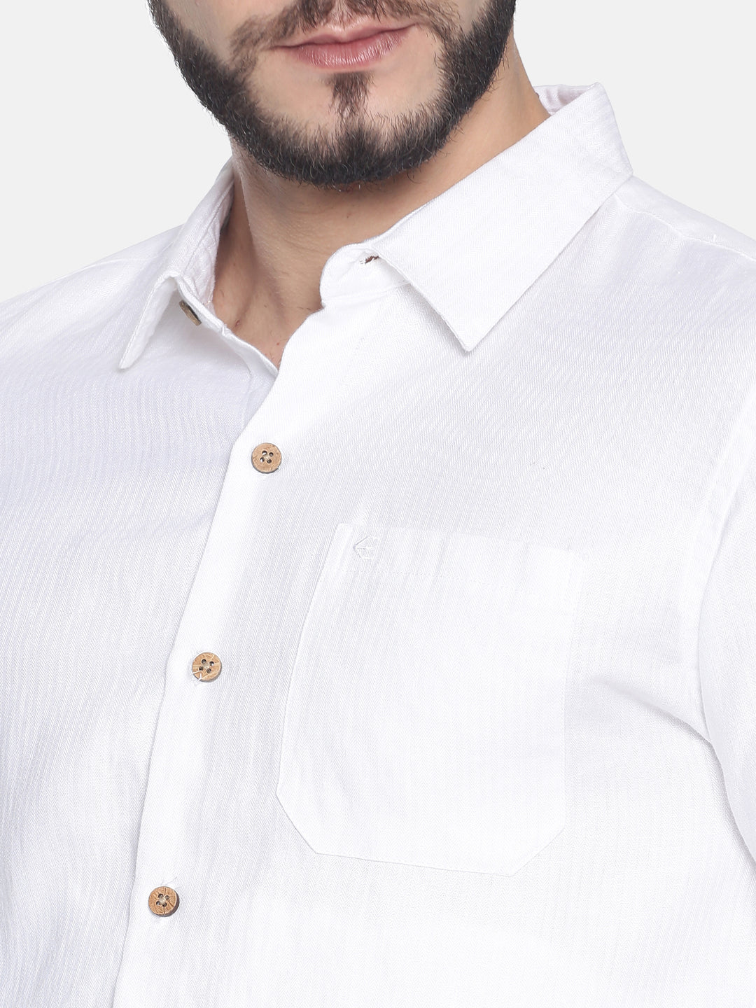 Herringbone White Men Hemp Full Sleeve Shirt