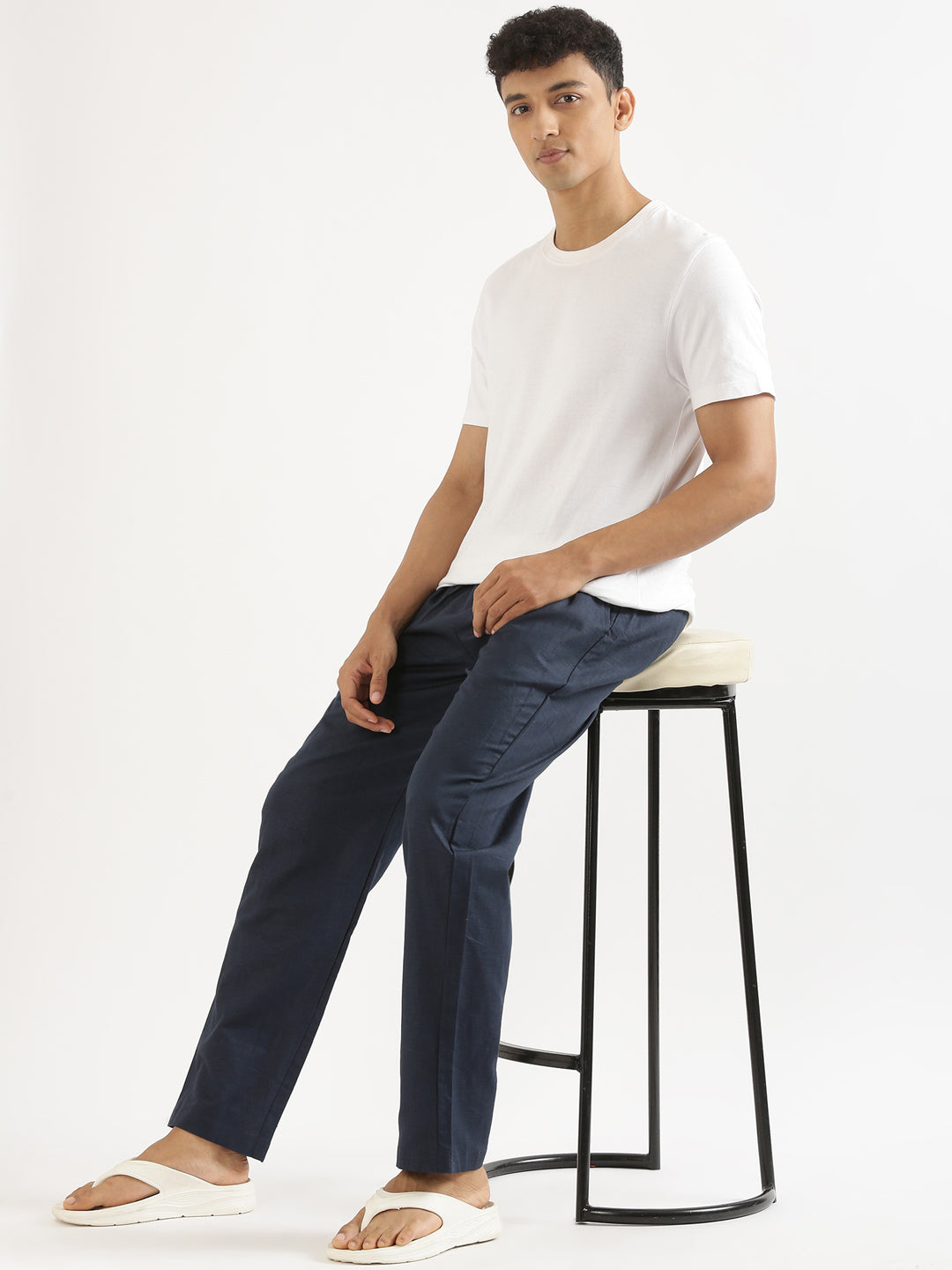 Regal Blue Men Hemp Broad Bottom Comfort Pant