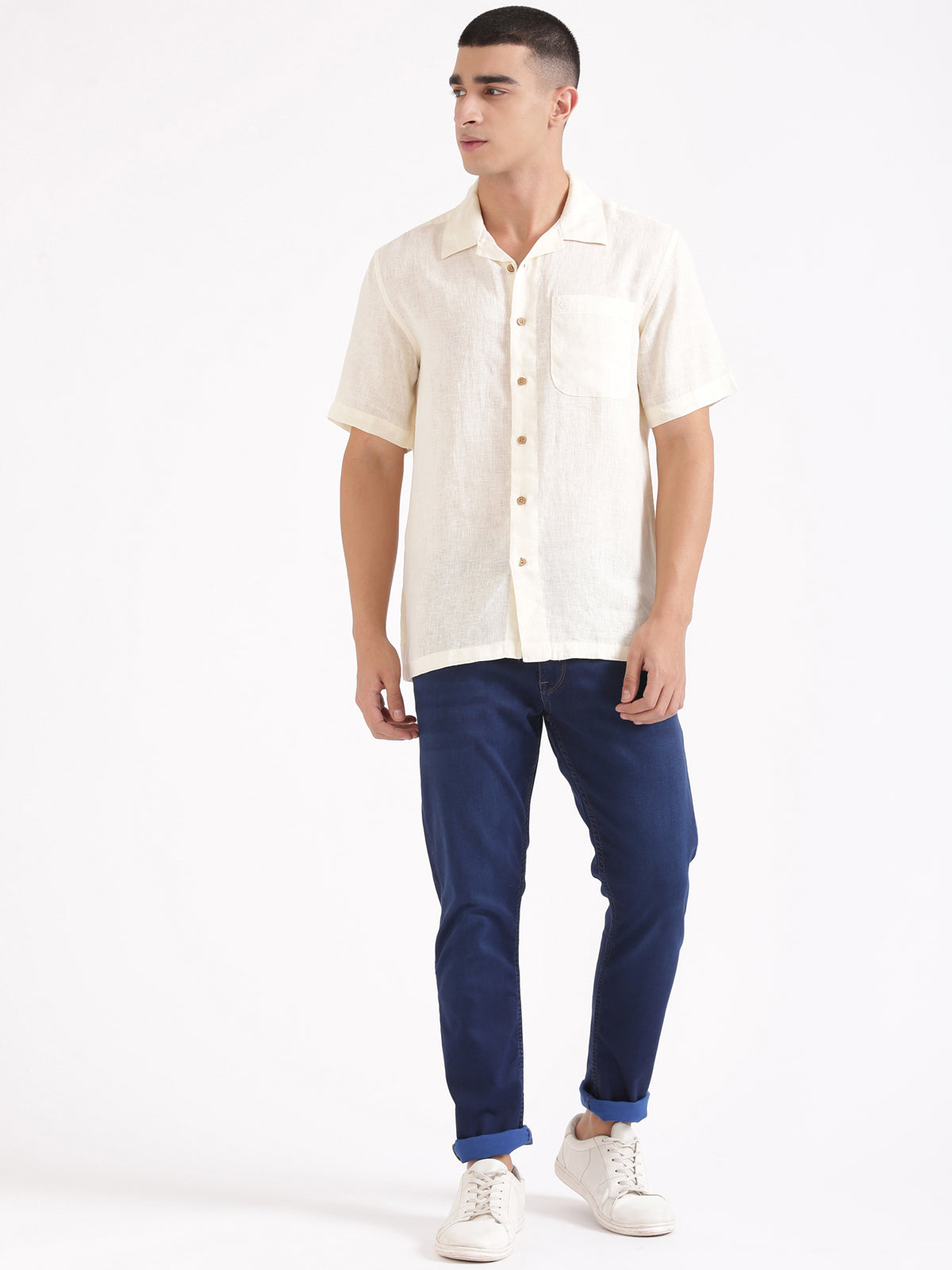 Off White Men Hemp Cuban Collar Resort Shirt