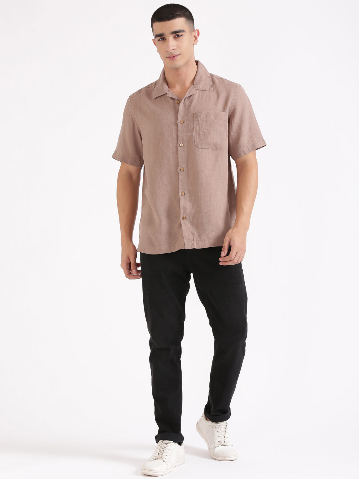 Choco Brown Men Hemp Cuban Collar Resort Shirt
