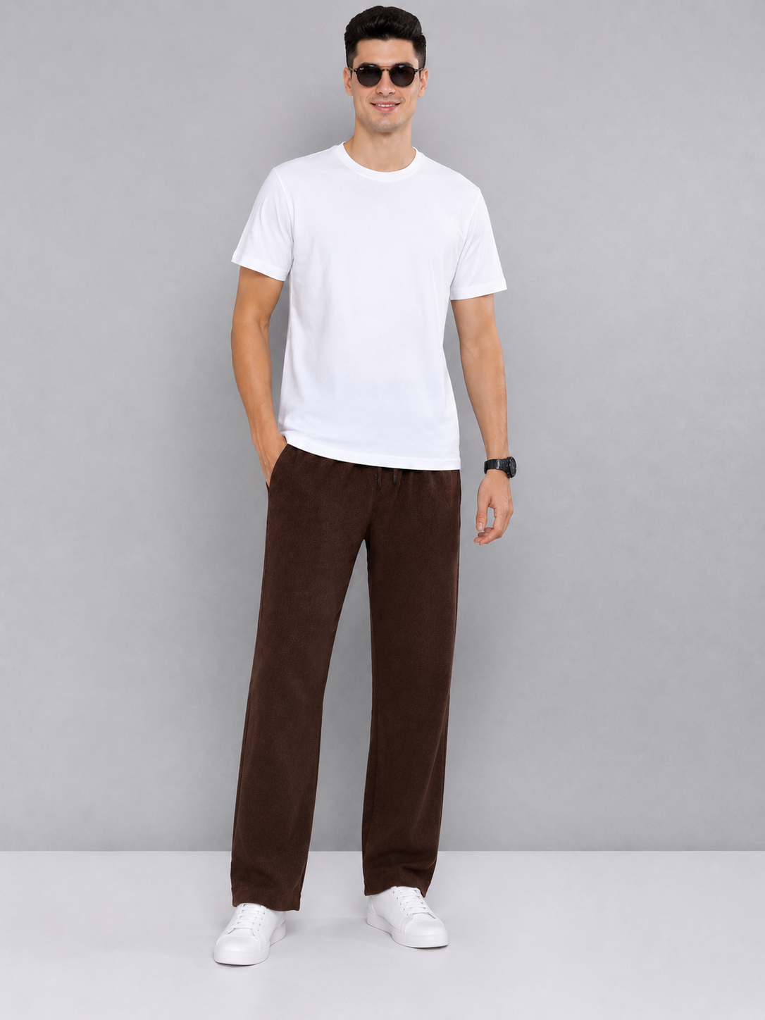 Dark Brown Men Hemp Broad Bottom Comfort Pant