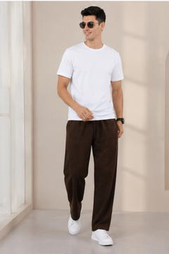Dark Brown Men Hemp Broad Bottom Comfort Pant