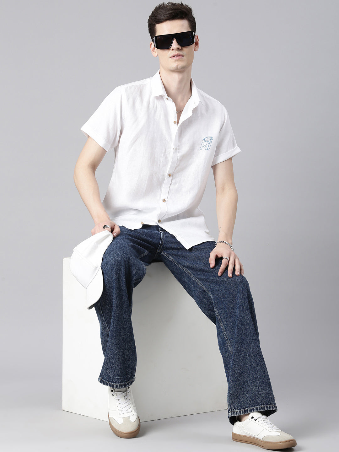 Ecentric-Mumbai Indians Official Men White Back Printed Hemp Half Sleeves Shirt