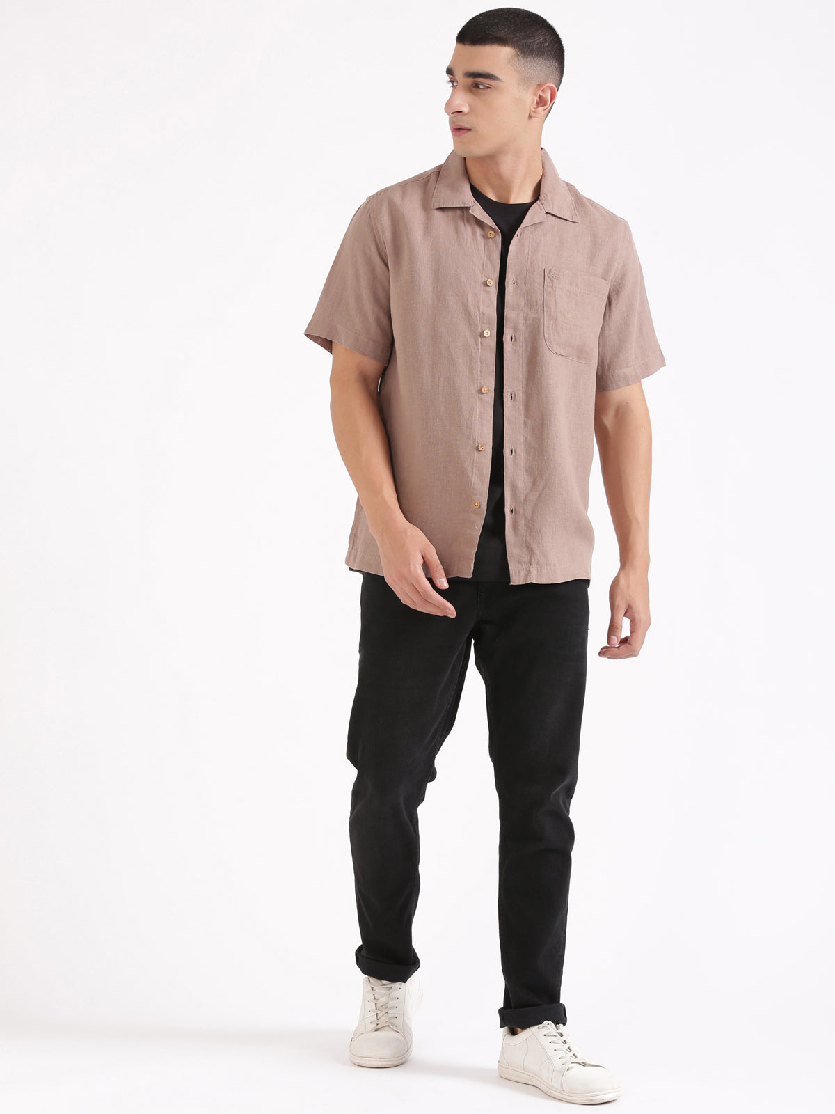Choco Brown Men Hemp Cuban Collar Resort Shirt