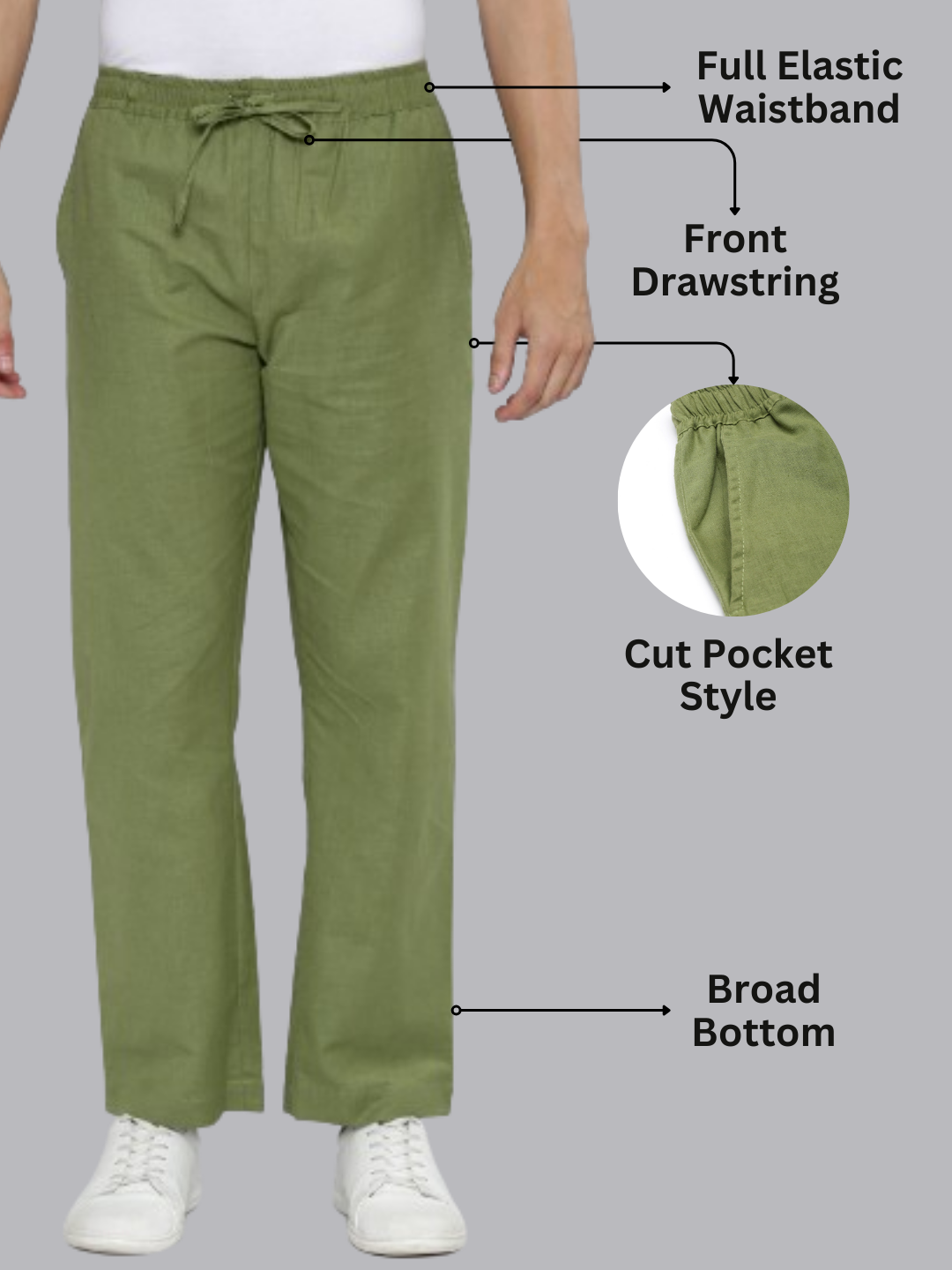 Regal Olive Men Hemp Broad Bottom Comfort Pant