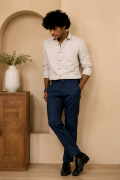 Regal Blue Men Hemp Trouser
