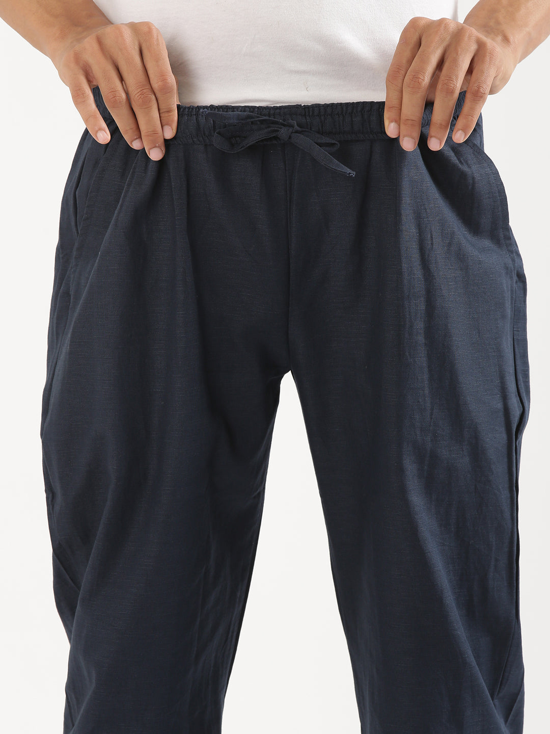 Regal Blue Men Hemp Broad Bottom Comfort Pant