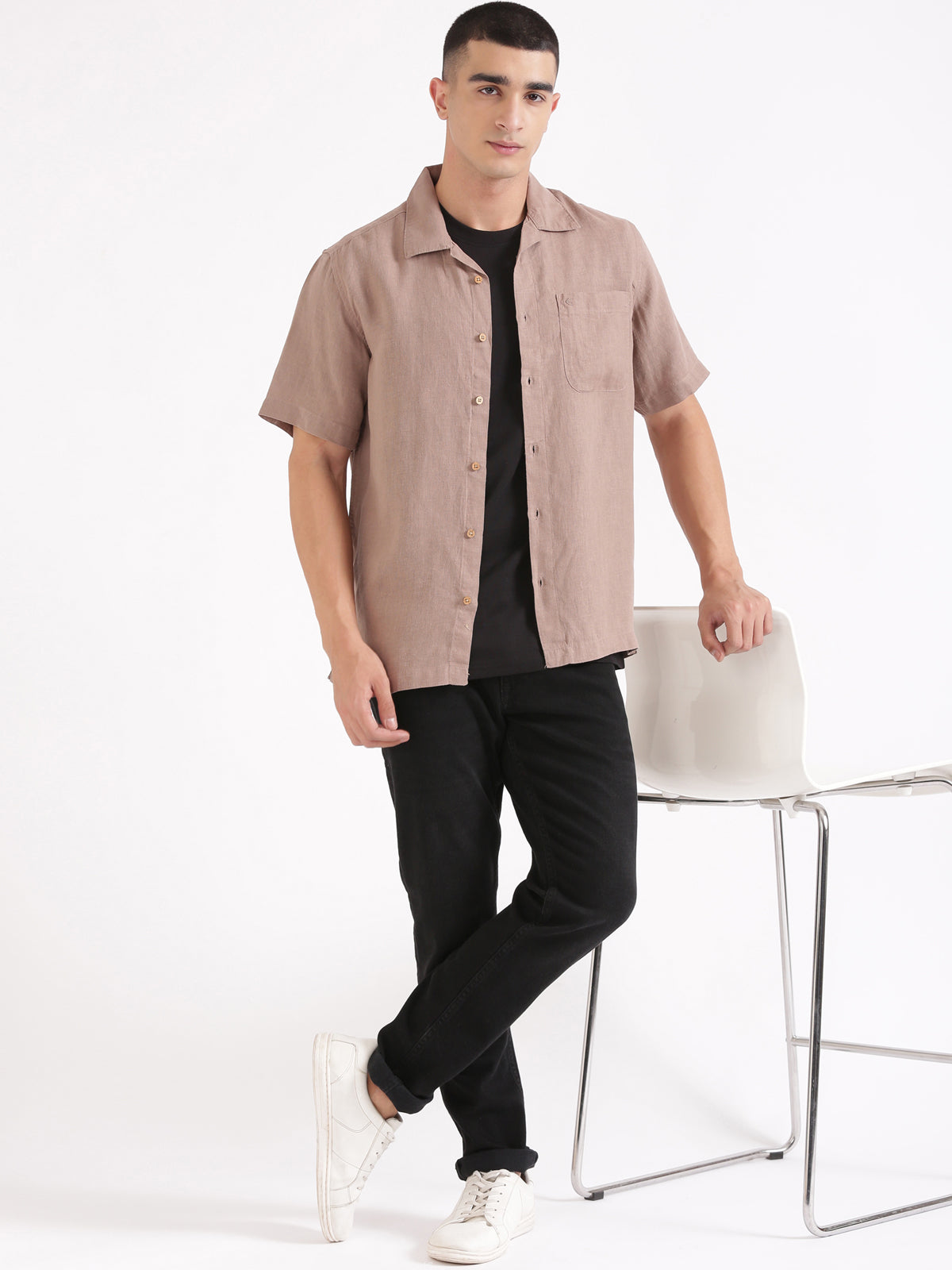 Choco Brown Men Hemp Cuban Collar Resort Shirt