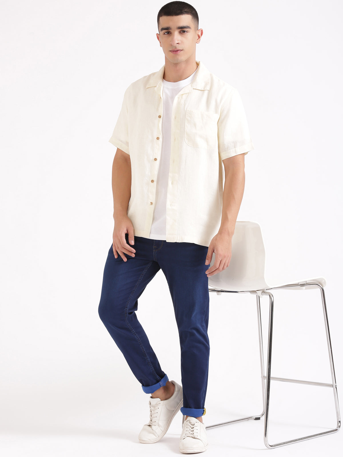 Off White Men Hemp Cuban Collar Resort Shirt