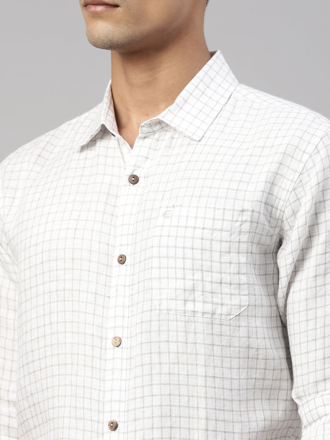 White Beige Checks Men Hemp Full Sleeve Shirt