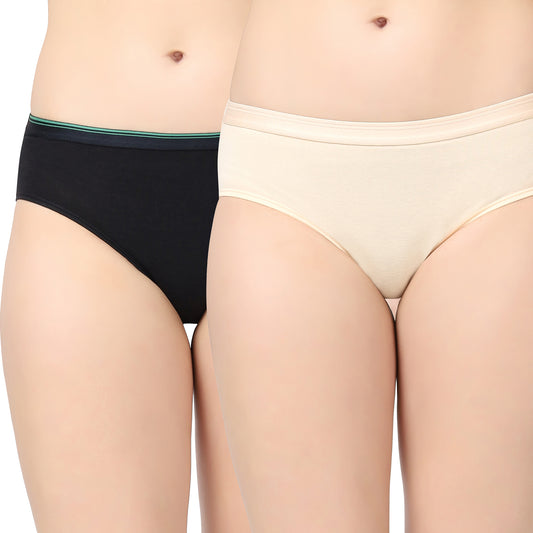 Women hemp hipster panty brief (Pack of 2, Black and Nude)
