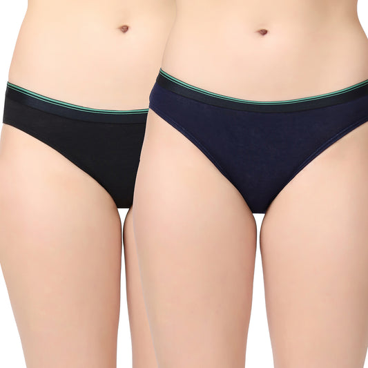 Women hemp bikini panty brief (Pack of 2, Black and Navy Blue)