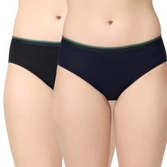 Women hemp hipster panty brief (Pack of 2, Black and Navy Blue)