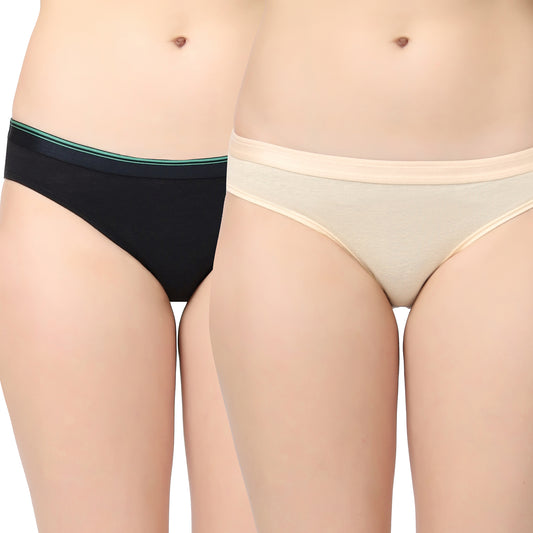 Women hemp bikini panty brief (Pack of 2, Black and Nude)
