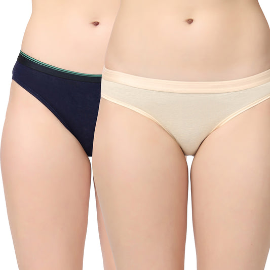 Women hemp bikini panty brief (Pack of 2,Navy Blue and Nude)