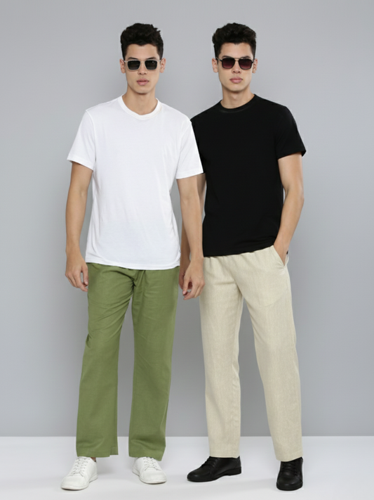 Men Hemp Comfort Pant (Pack of 2, Olive and Beige)