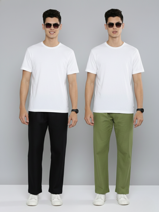 Men Hemp Comfort Pant (Pack of 2, Olive and Regal Black)