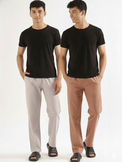 Men Hemp Comfort Pant (Pack of 2, Slate Grey and Mocha Brown)
