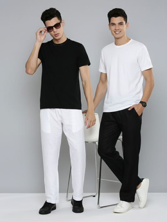 Men Hemp Comfort Pant (Pack of 2, white and regal black)
