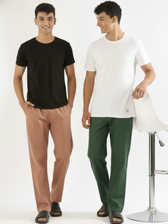 Men Hemp Comfort Pant (Pack of 2, Mocha Brown and Bottle Green)