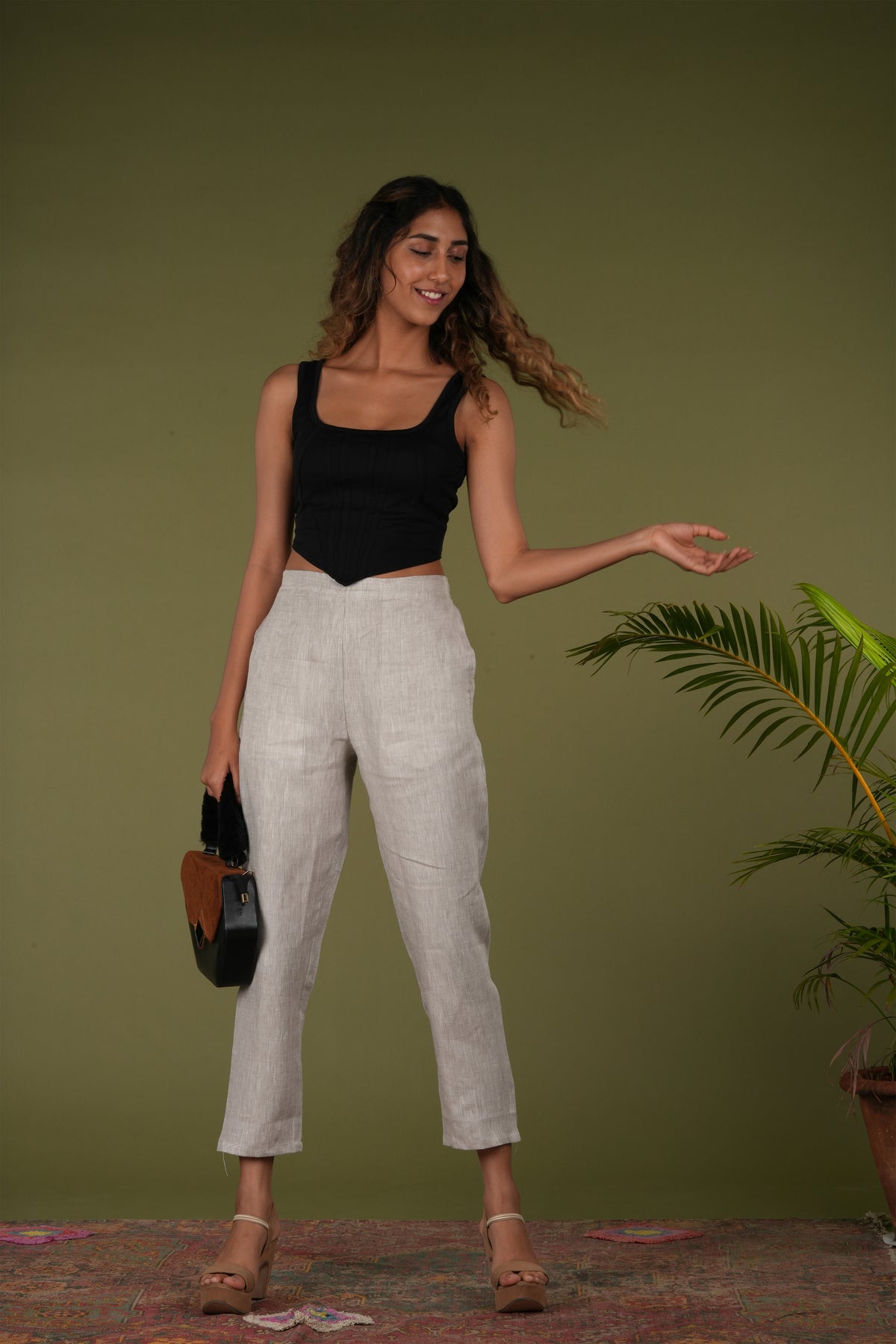 stylish women beige lounge pant
