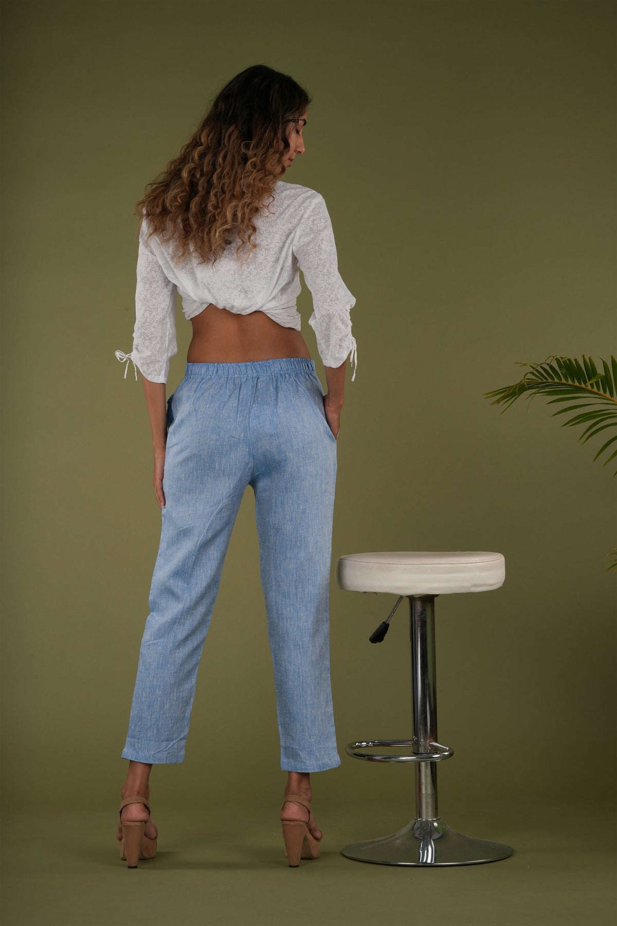 comfortable Women Navy Blue Solid Hemp Lounge Pant
