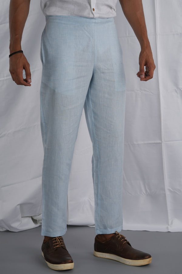 Sky Blue Men Solid Hemp Lounge Pant