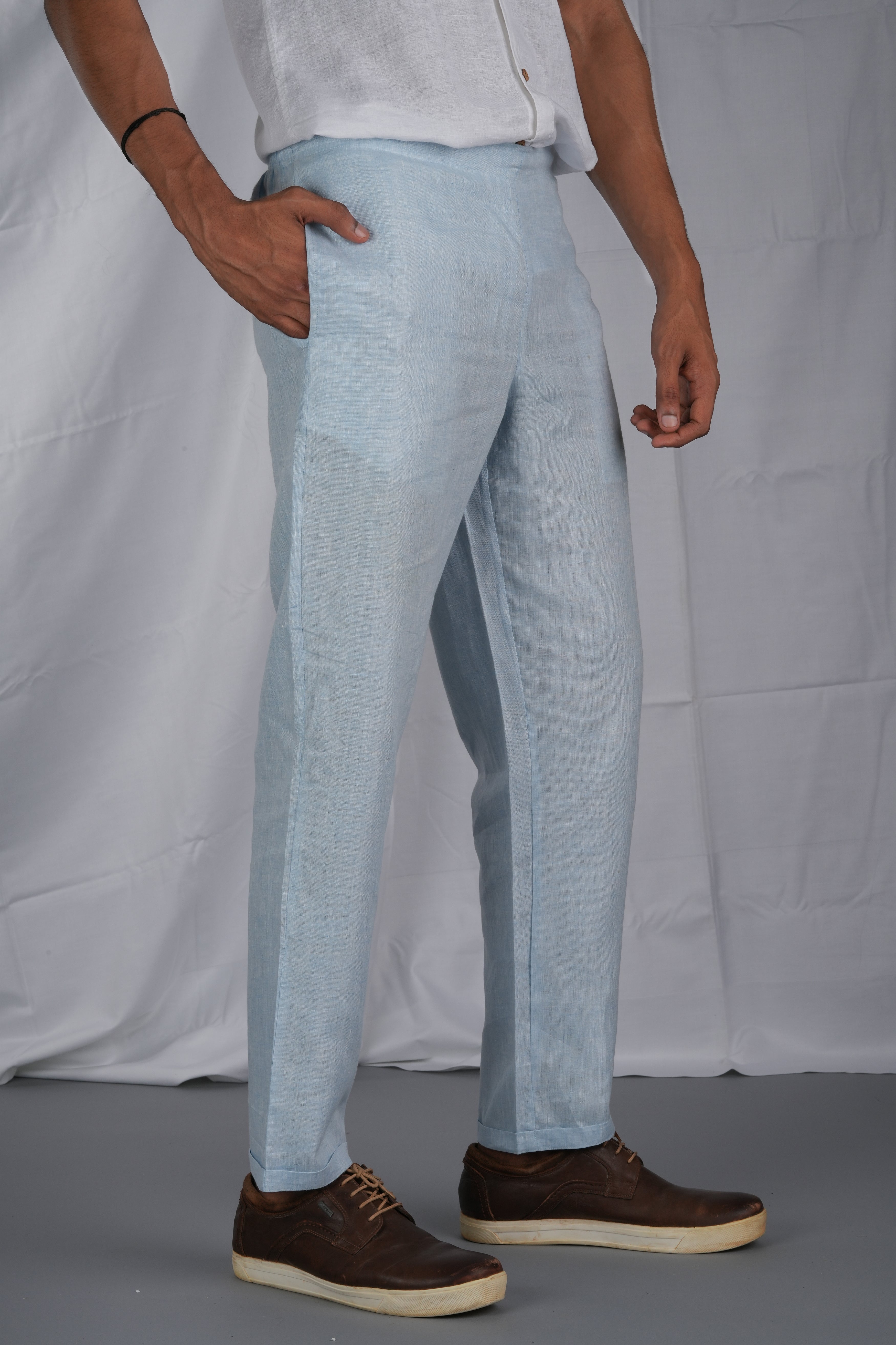 Buy INDIAN TERRAIN Sky Blue Men's Brooklyn Fit Solid Casual Trousers |  Shoppers Stop