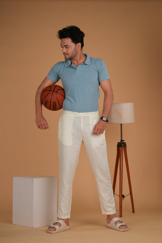 Men Off-White Solid Hemp Lounge Pant