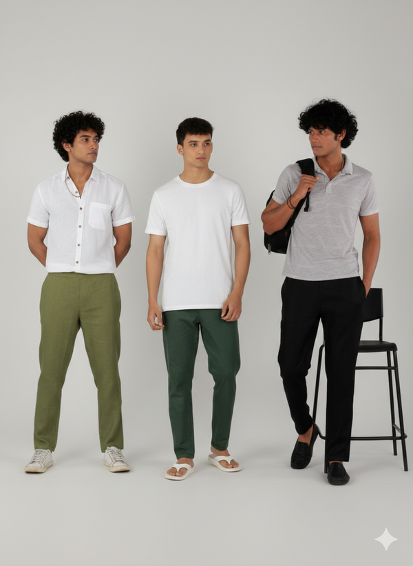 Olive, Black, Bottle Green (Pack of 3) Men Hemp Lounge Pants