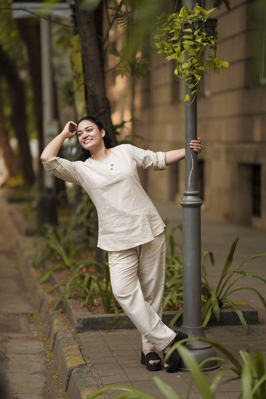 Women Solid Beige Hemp Co-ord Set