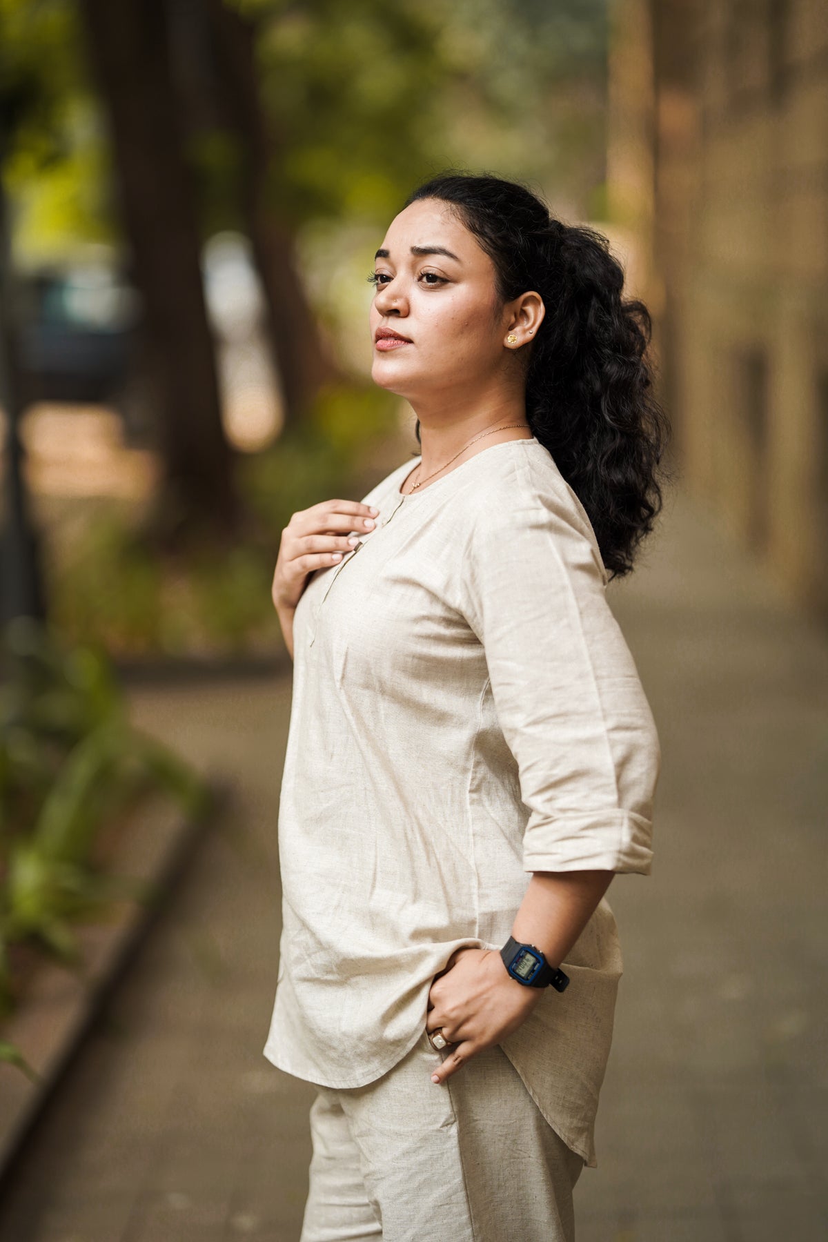 Women Solid Beige Hemp Co-ord Set