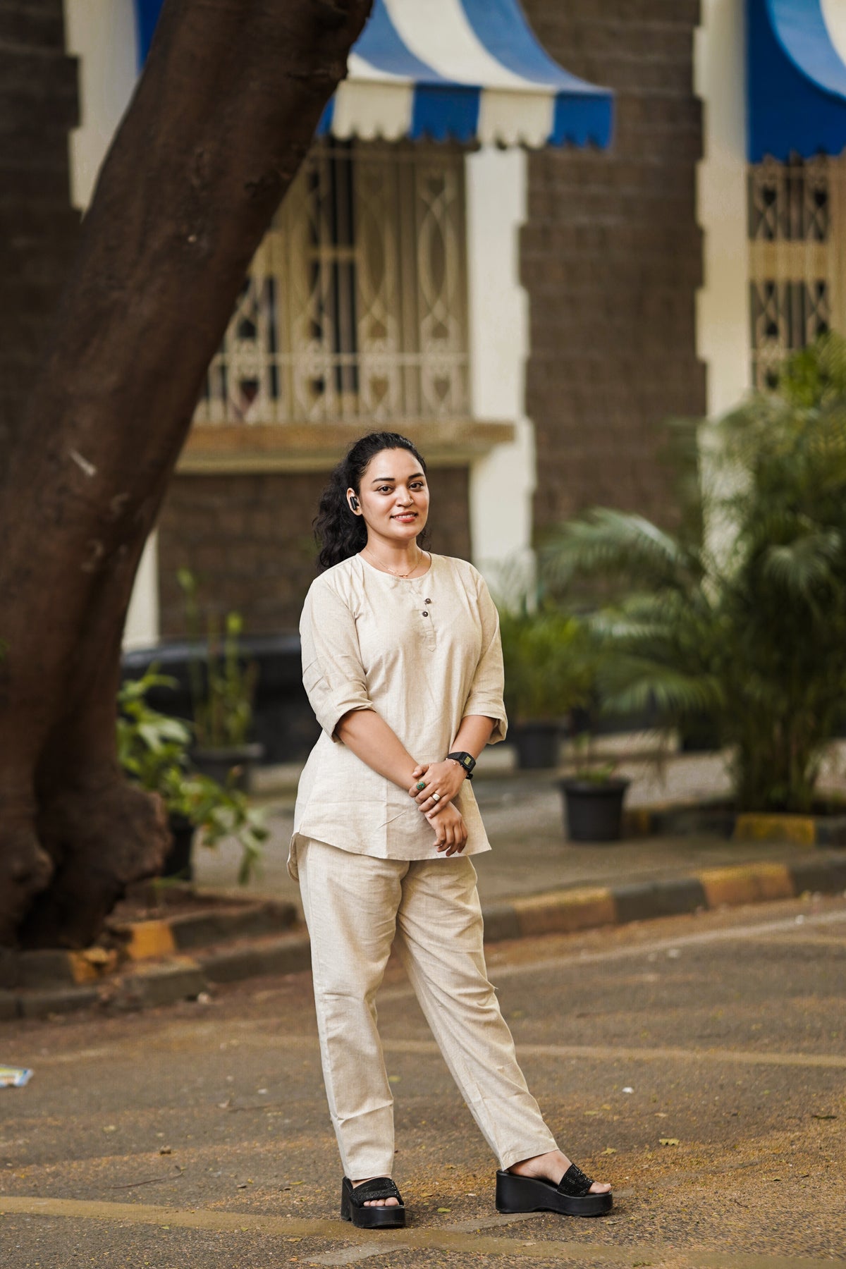 Women Solid Beige Hemp Co-ord Set