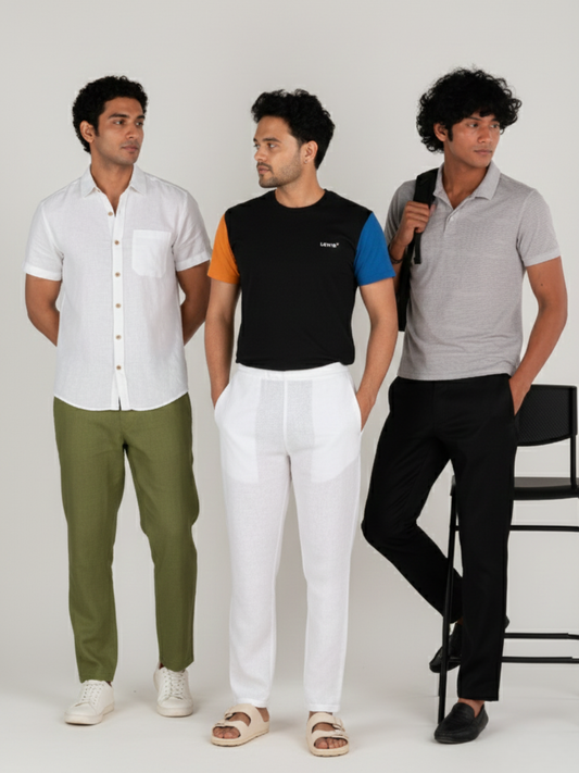 Men Hemp Lounge Pants (Pack of 3) (Olive, Black, White)