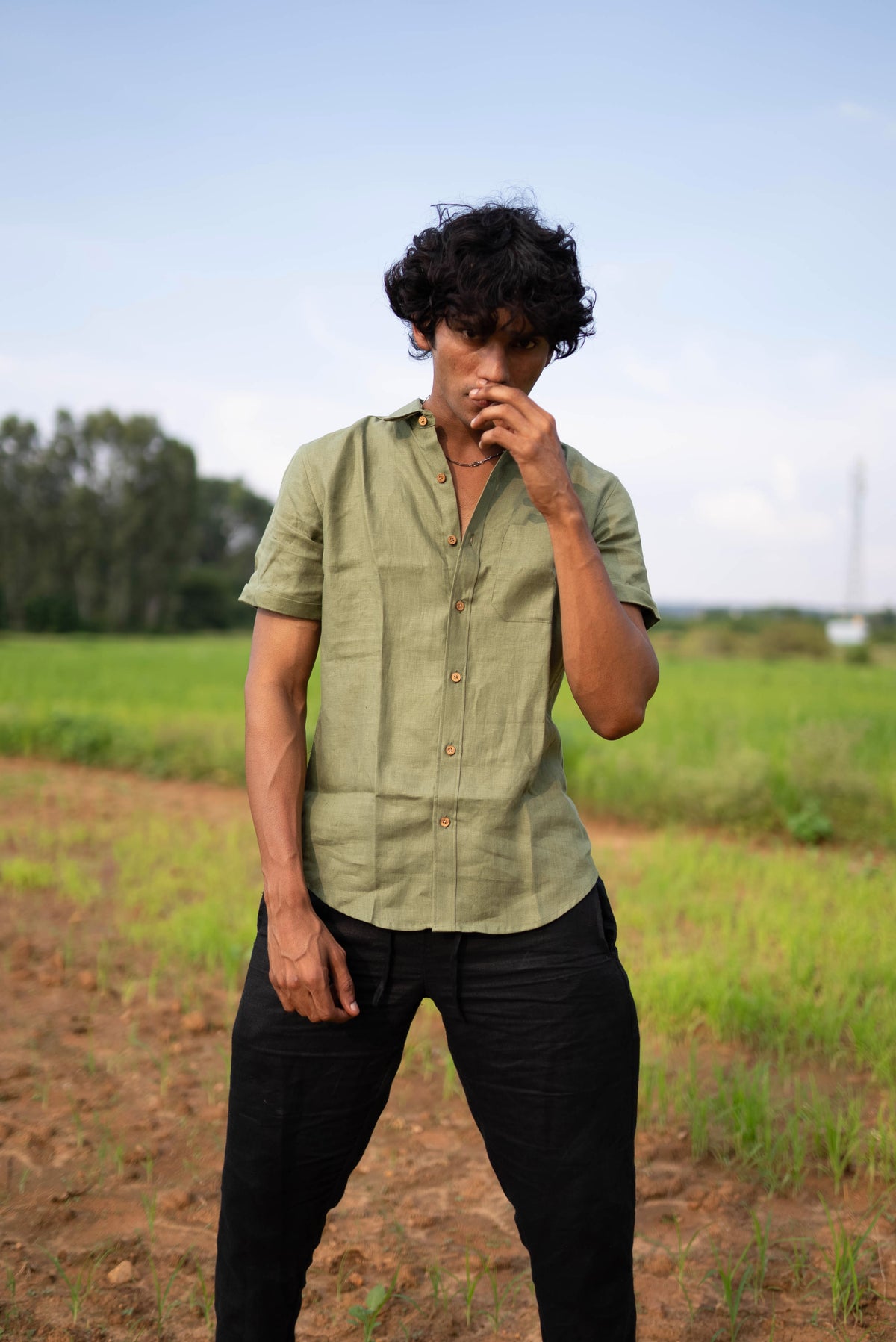 Olive and Black (Pack of 2) Men Hemp Half Sleeve Shirt