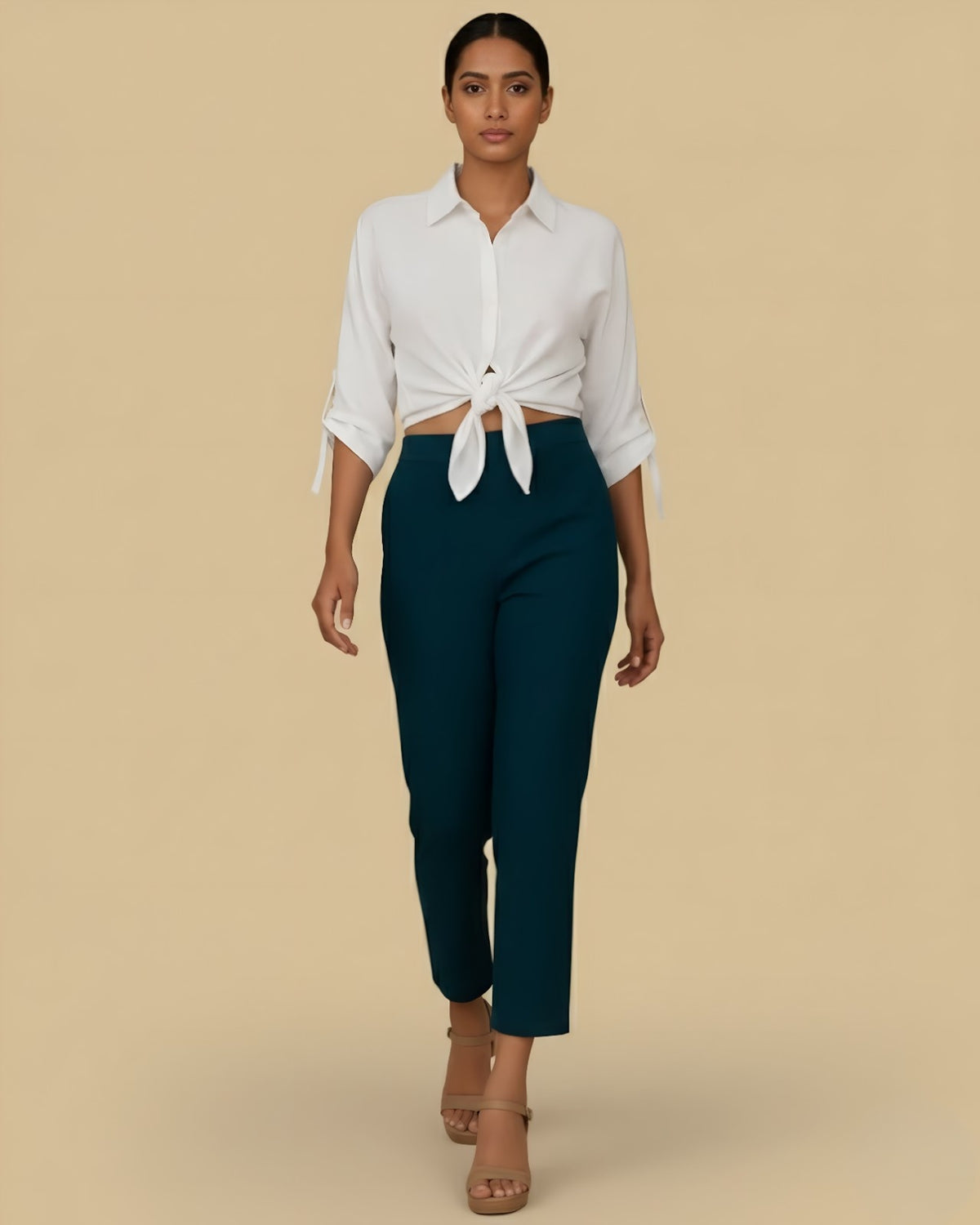 Women Navy Blue Solid Hemp Lounge Pant