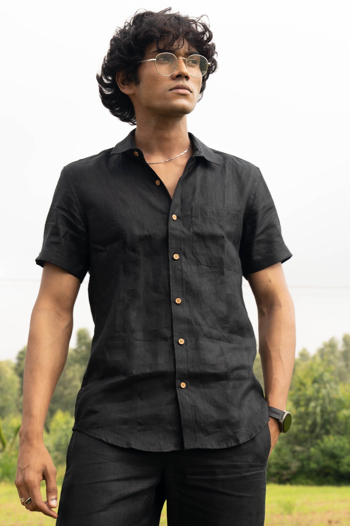 Olive and Black (Pack of 2) Men Hemp Half Sleeve Shirt