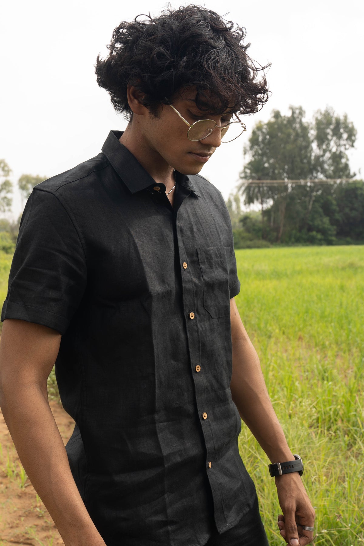 Olive and Black (Pack of 2) Men Hemp Half Sleeve Shirt